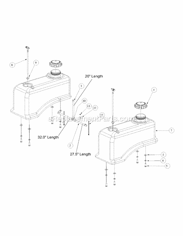 Fuel Tank Assembly Diagram and Parts List for M60-KH 53AB5BDX750-27-HP Cub Cadet Lawn Tractor